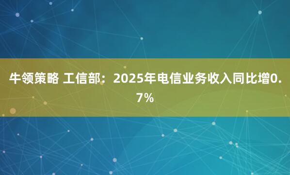 牛领策略 工信部：2025年电信业务收入同比增0.7%